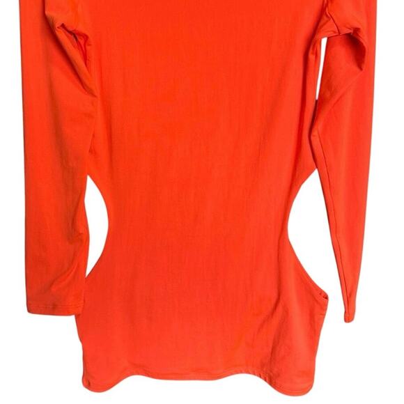 Oh Polly NWT Outsider Bodycon Mini Dress Long Sleeve Cut Out Neon Orange Size 6 - Picture 5 of 14